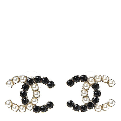 Chanel Resin Pearl CC Dazzling Domino Earrings Gold Black 1 of 5
