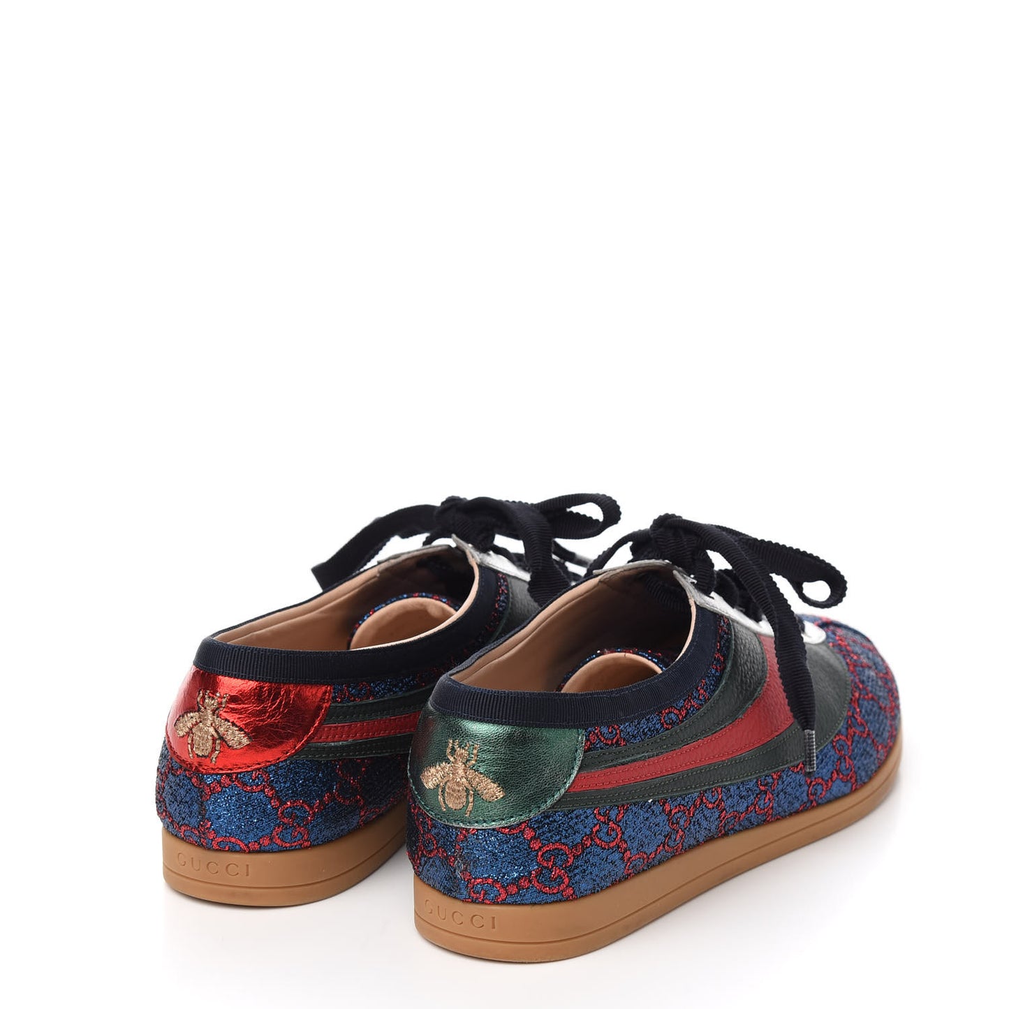 Lurex Calfskin Web GG Monogram Womens Falacer Sneakers 39.5 Iridescent Blue Iridescent Red Silver