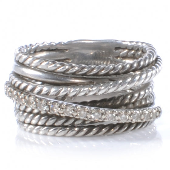 14k Sterling Silver Diamond Crossover Cable Ring 7