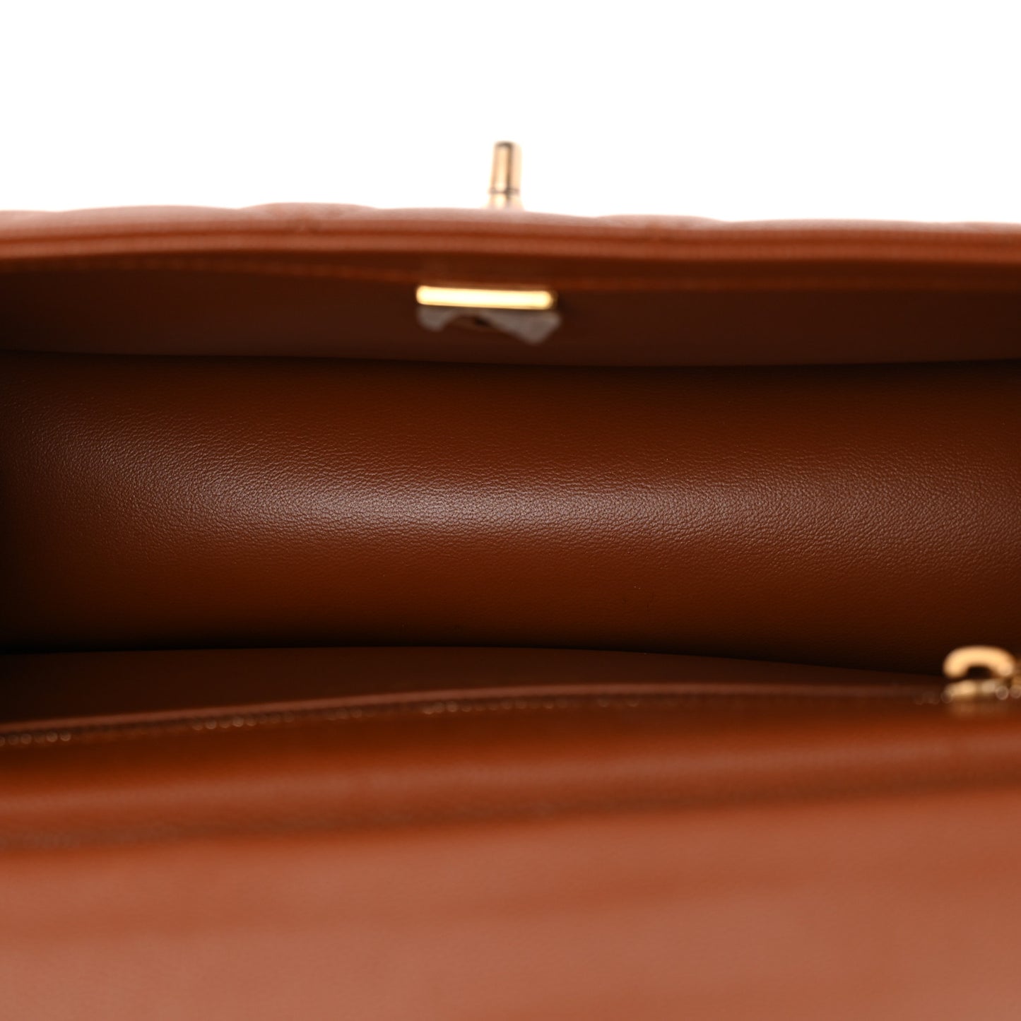 Caviar Quilted Chain Frame Flap Light Brown
