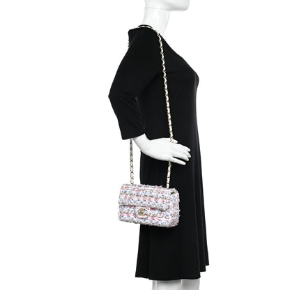 Chanel Tweed Quilted Mini Rectangular Flap Ecru Pink Blue Green 2 of 11