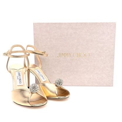 Jimmy Choo Metallic Nappa Crystal Sacora 85 Sandals 38.5 Gold 8 of 8