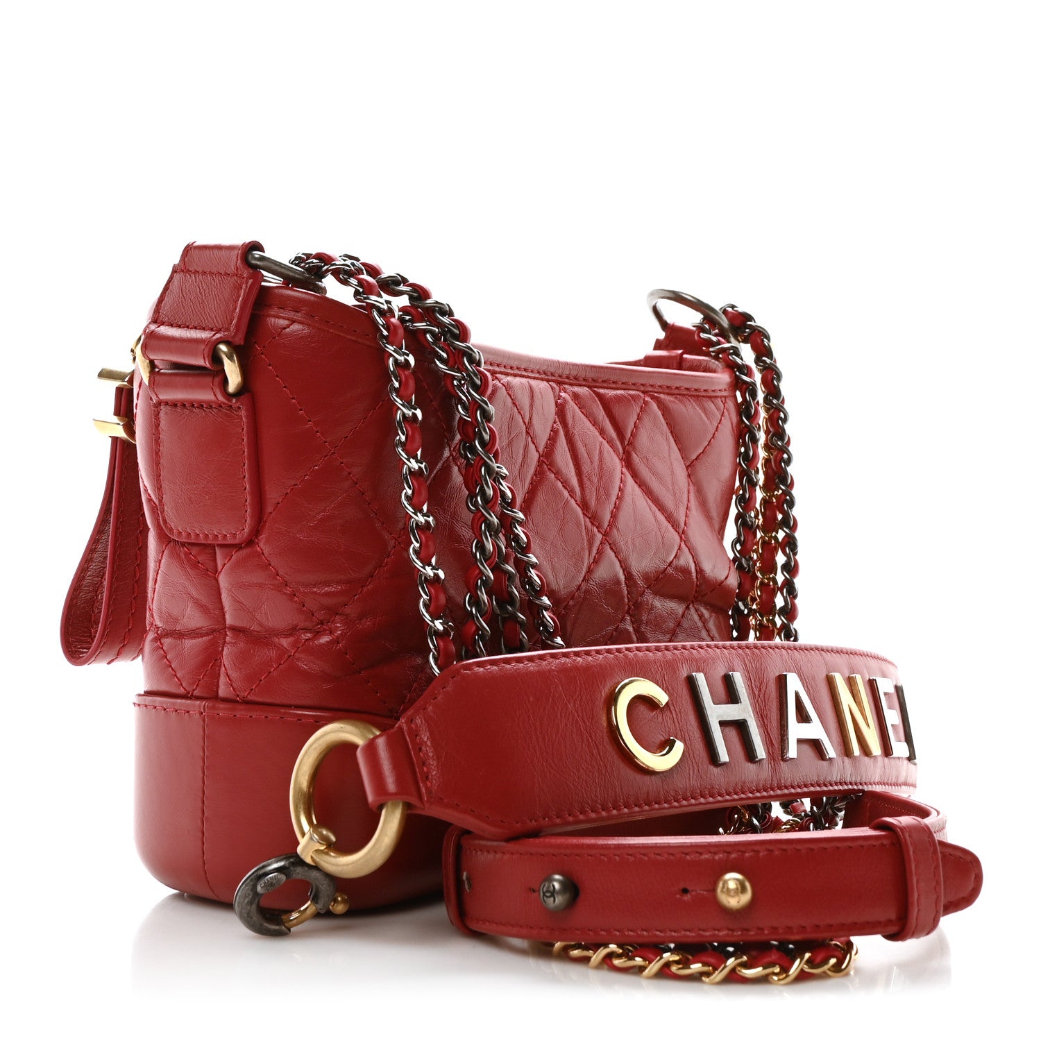 Chanel Aged Smooth Calfskin Quilted Medium Gabrielle Logo Hobo Red 3 of 10