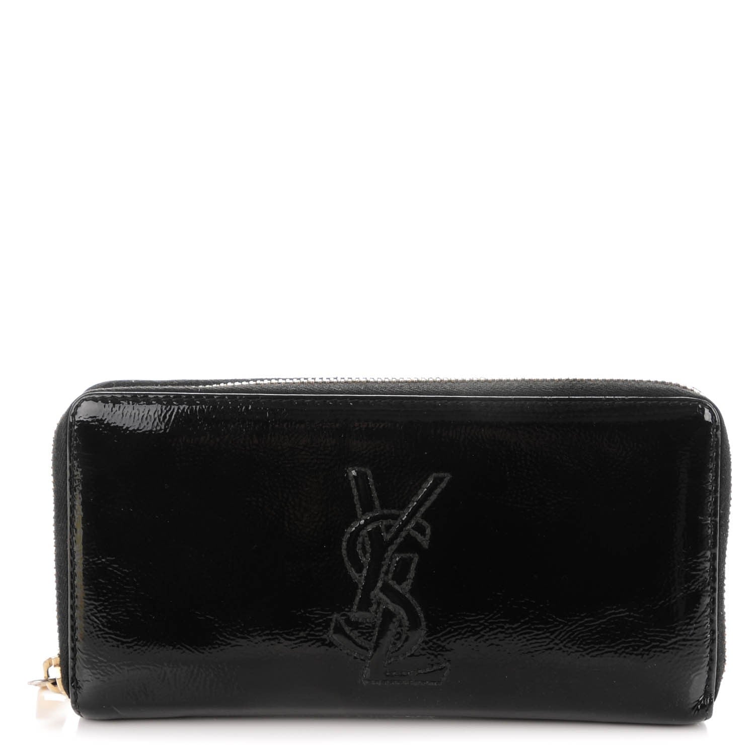 Saint Laurent Textured Patent Monogram Belle De Jour Zip Around Wallet Black 1 of 7