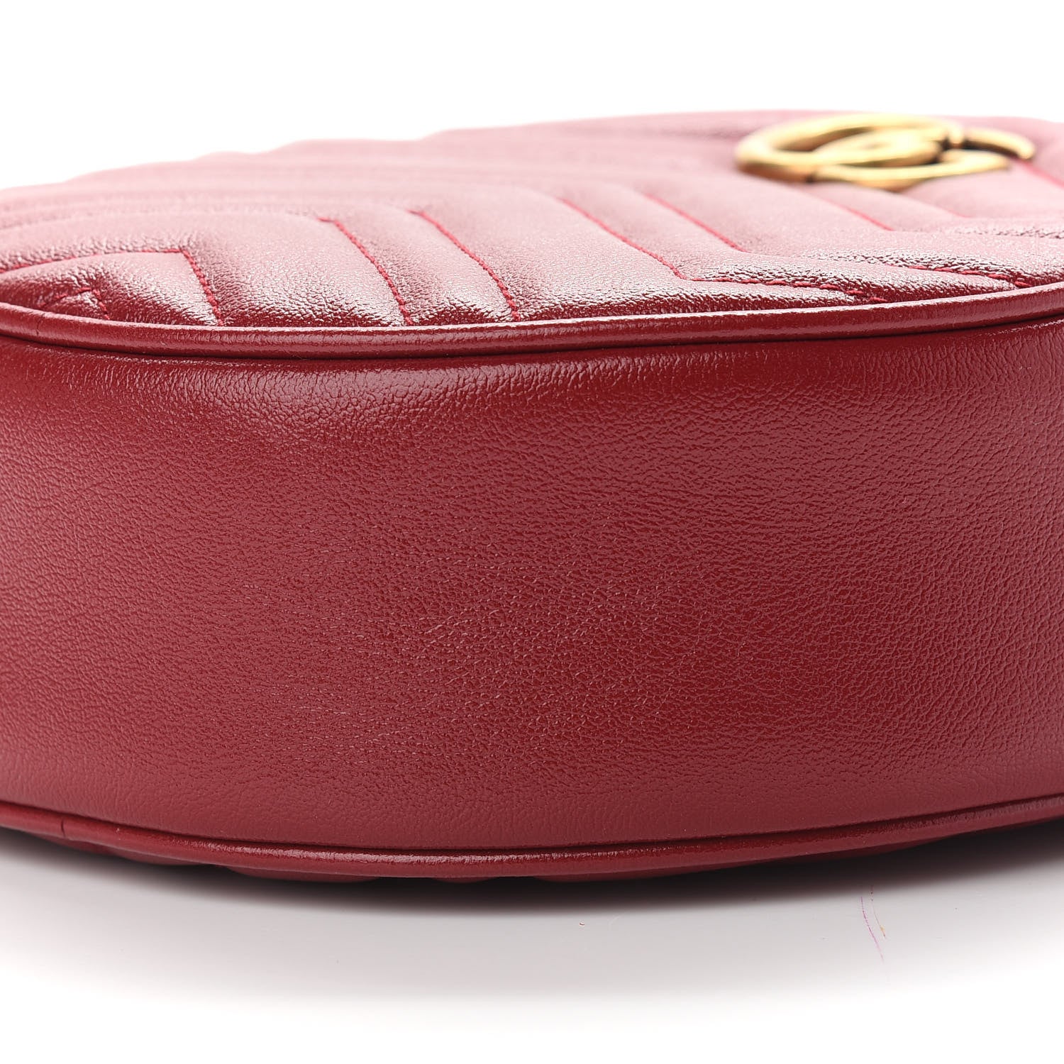 Gucci Glazed Calfskin Matelasse Heart Mini GG Marmont Round Shoulder Bag Romantic Cerise 9 of 9