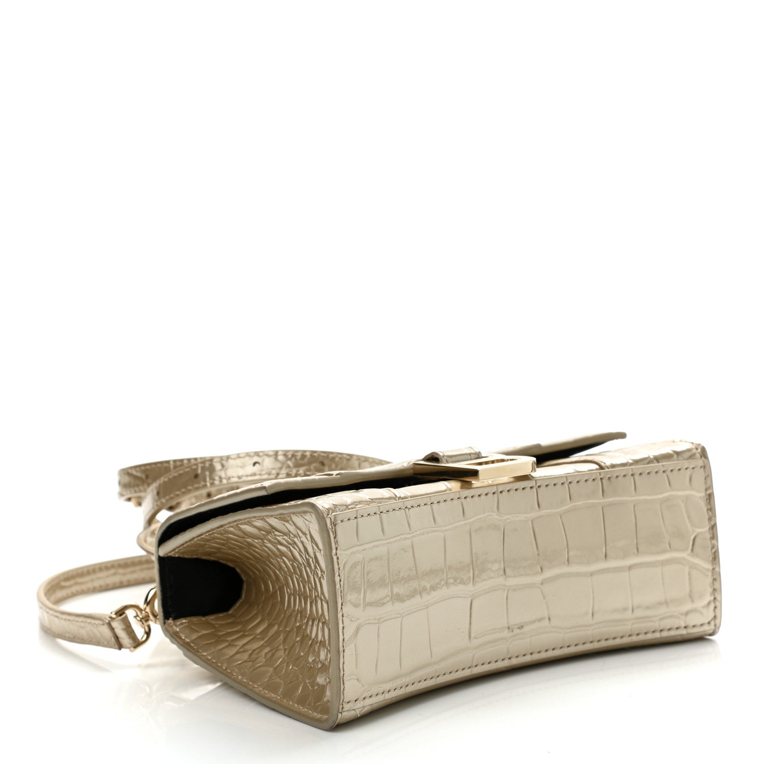 Balenciaga Metallic Shiny Calfskin Crocodile Embossed Hourglass Top Handle Bag XS Light Gold 4 of 13