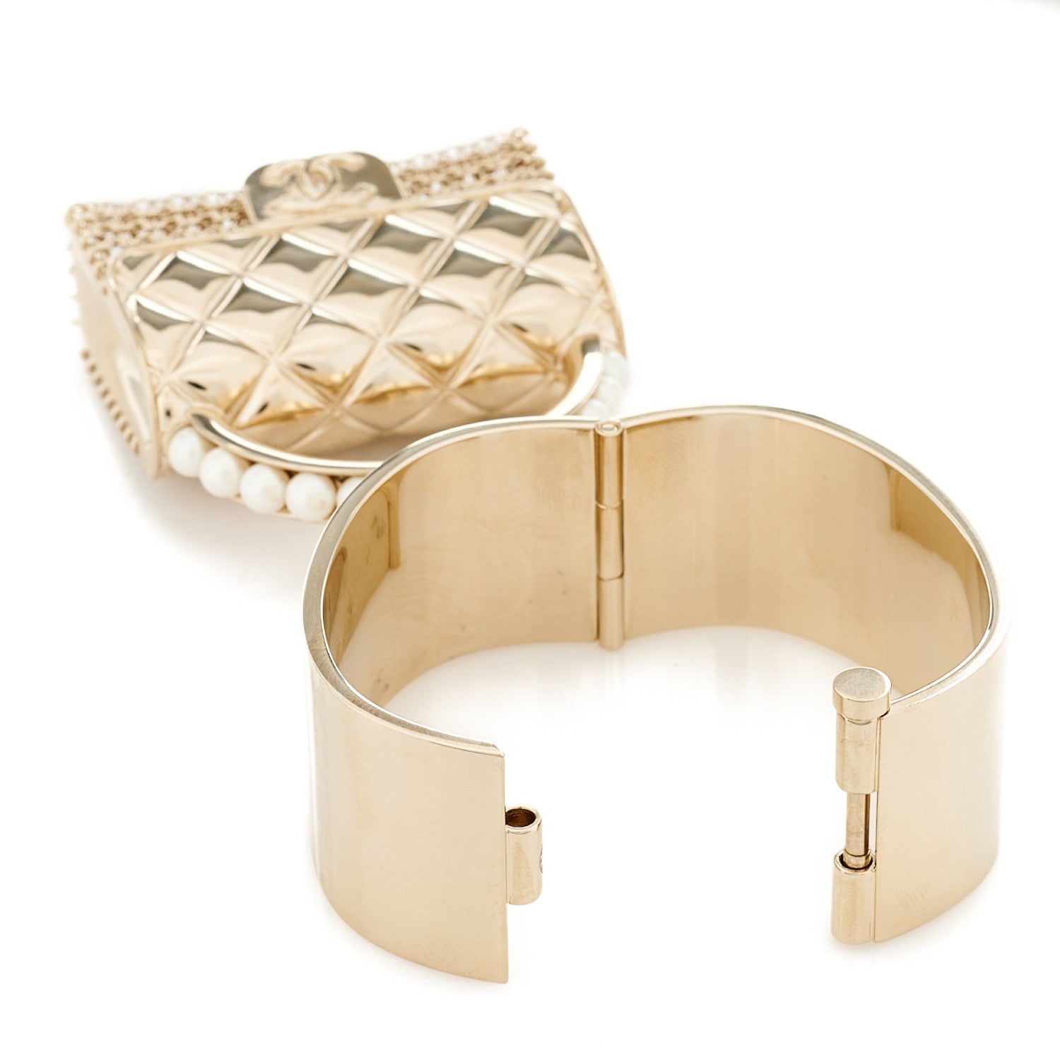 Chanel Metal Micro Pearl Bag Cuff Gold 4 of 8