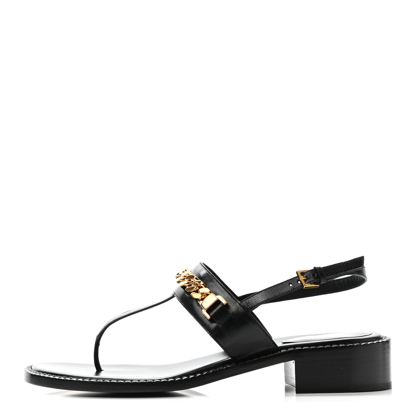 Calfskin Chain Thong Sandals 39 Black