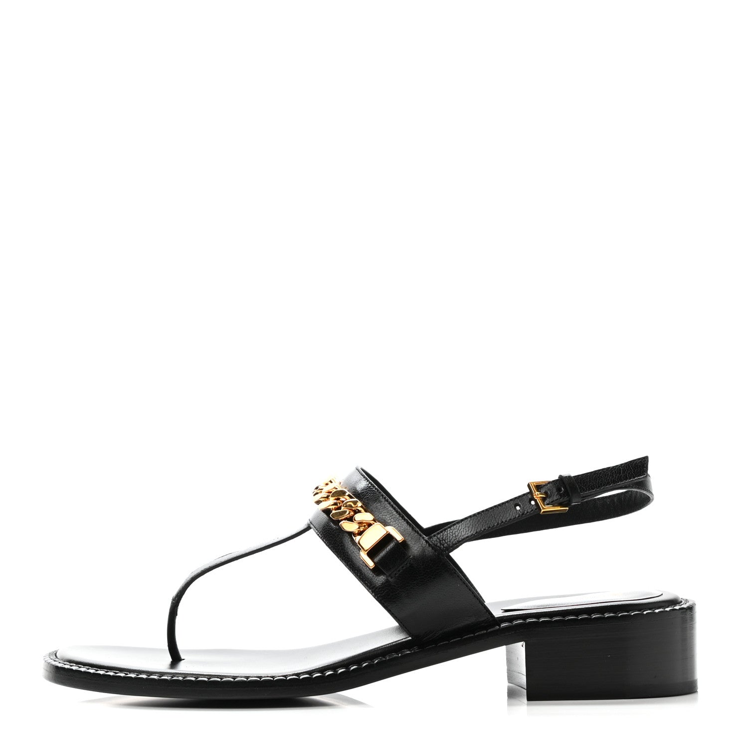 Gucci Calfskin Chain Thong Sandals 39 Black 1 of 7