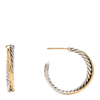 David Yurman Sterling Silver 18K Yellow Gold 26mm Crossover Cable Hoop Earrings 1 of 4