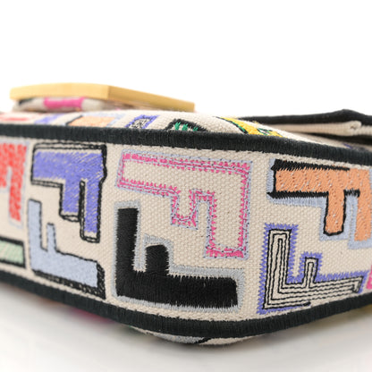 Fendi Canvas Vitello Seta FF Embroidered Chinese Valentines Day Mini Baguette Multicolor 9 of 10