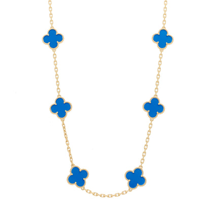 Van Cleef & Arpels 18K Yellow Gold Blue Agate 10 Motifs Vintage Alhambra Necklace 1 of 7