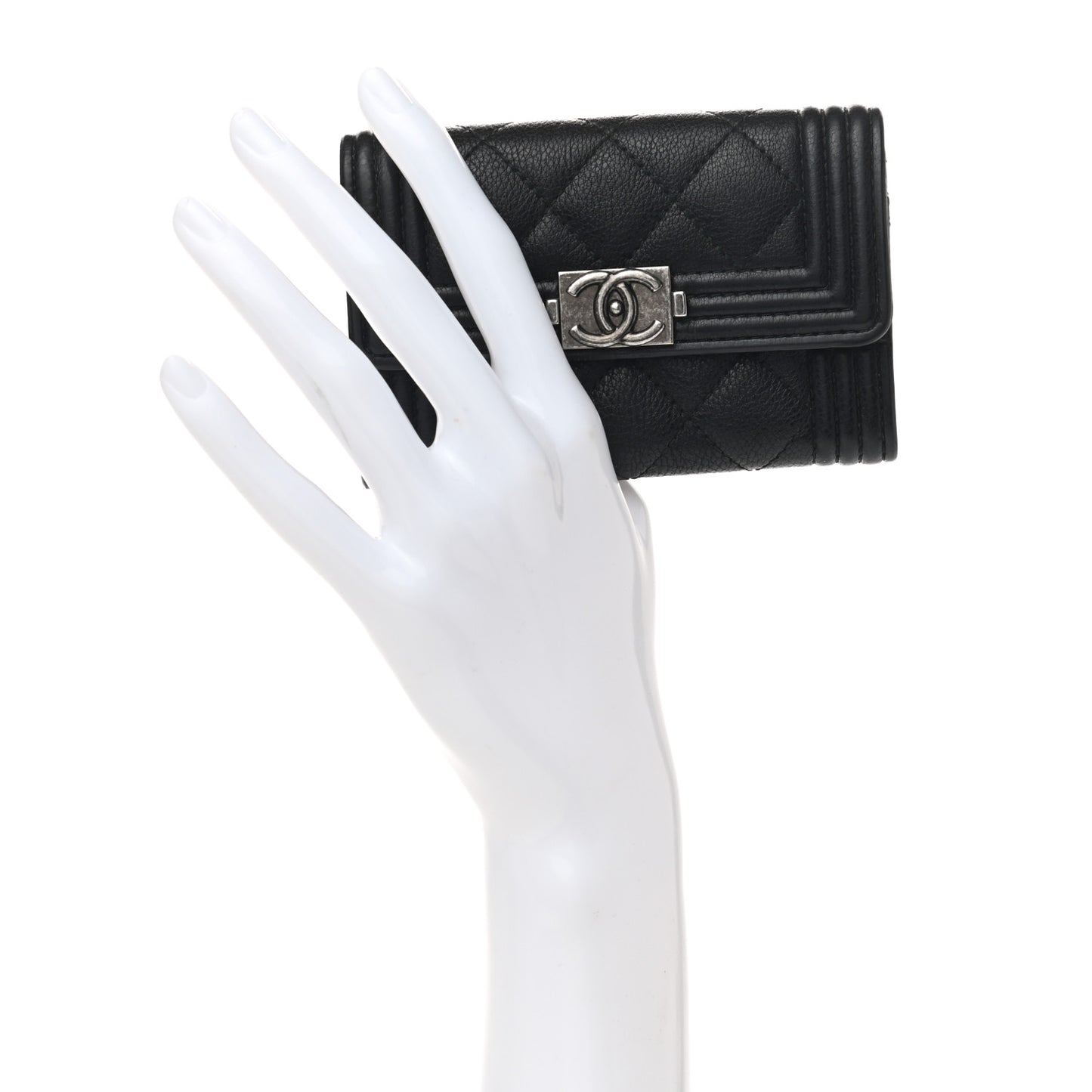 Caviar Quilted Boy Flap Card Holder Black
