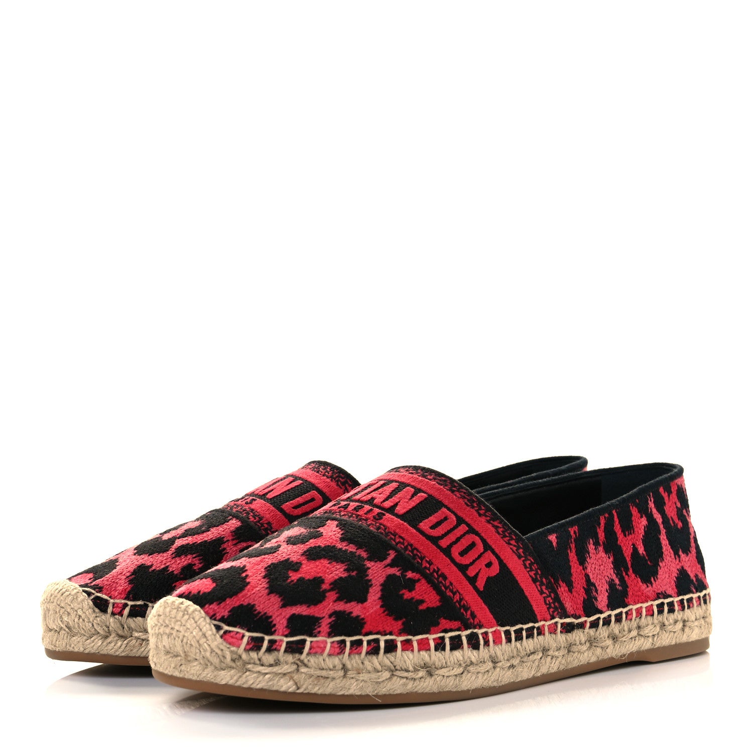 Christian Dior Cotton Embroidered Leopard Print Granville Espadrille 40 Red 3 of 9