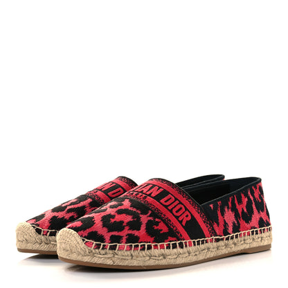 Christian Dior Cotton Embroidered Leopard Print Granville Espadrille 40 Red 3 of 9