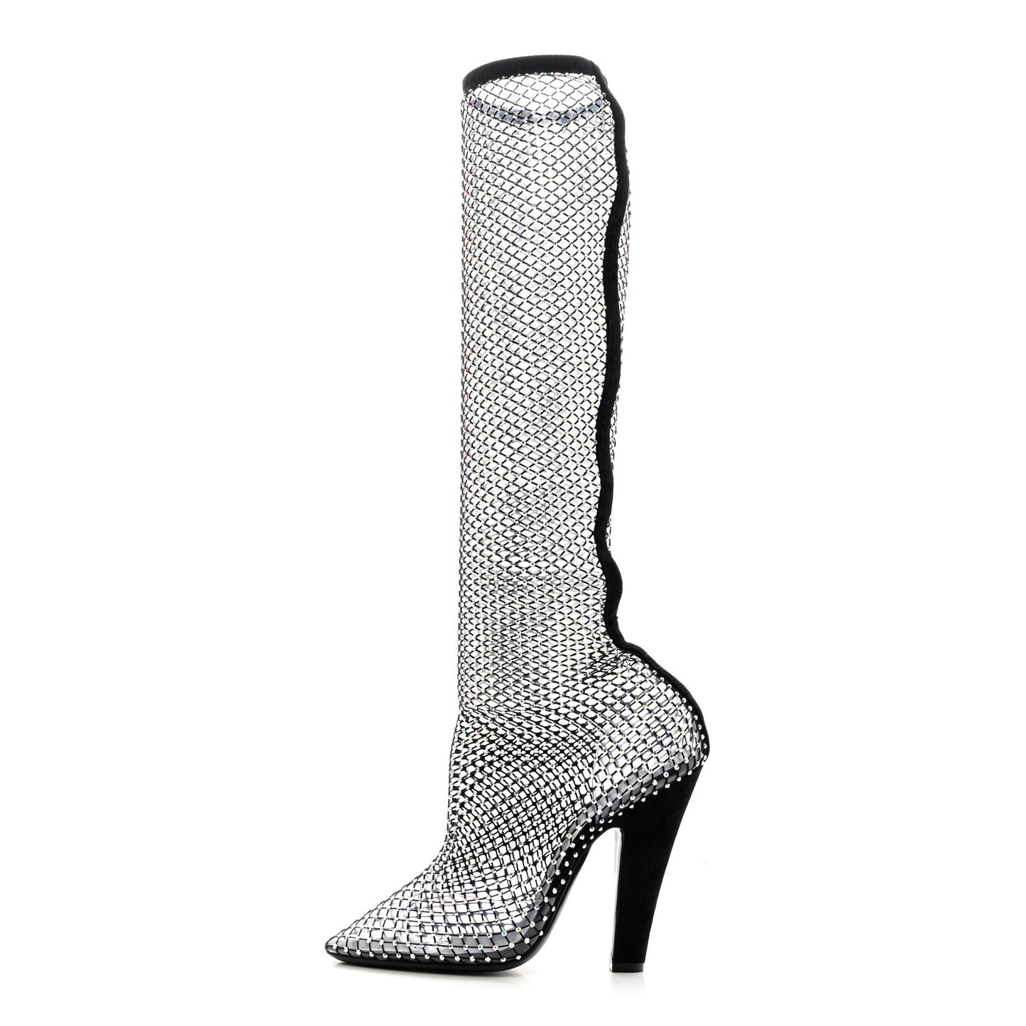 Mesh Crystal 68 Knee High Boots 39 Black
