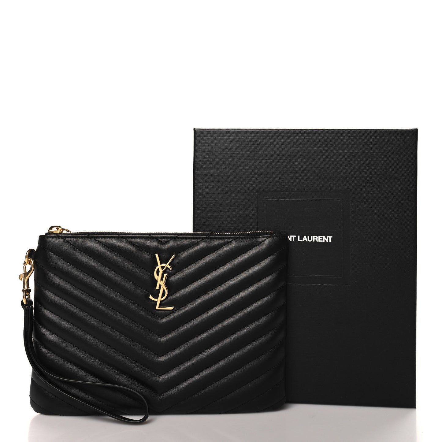 Calfskin Matelasse Chevron Monogram A5 Wristlet Black