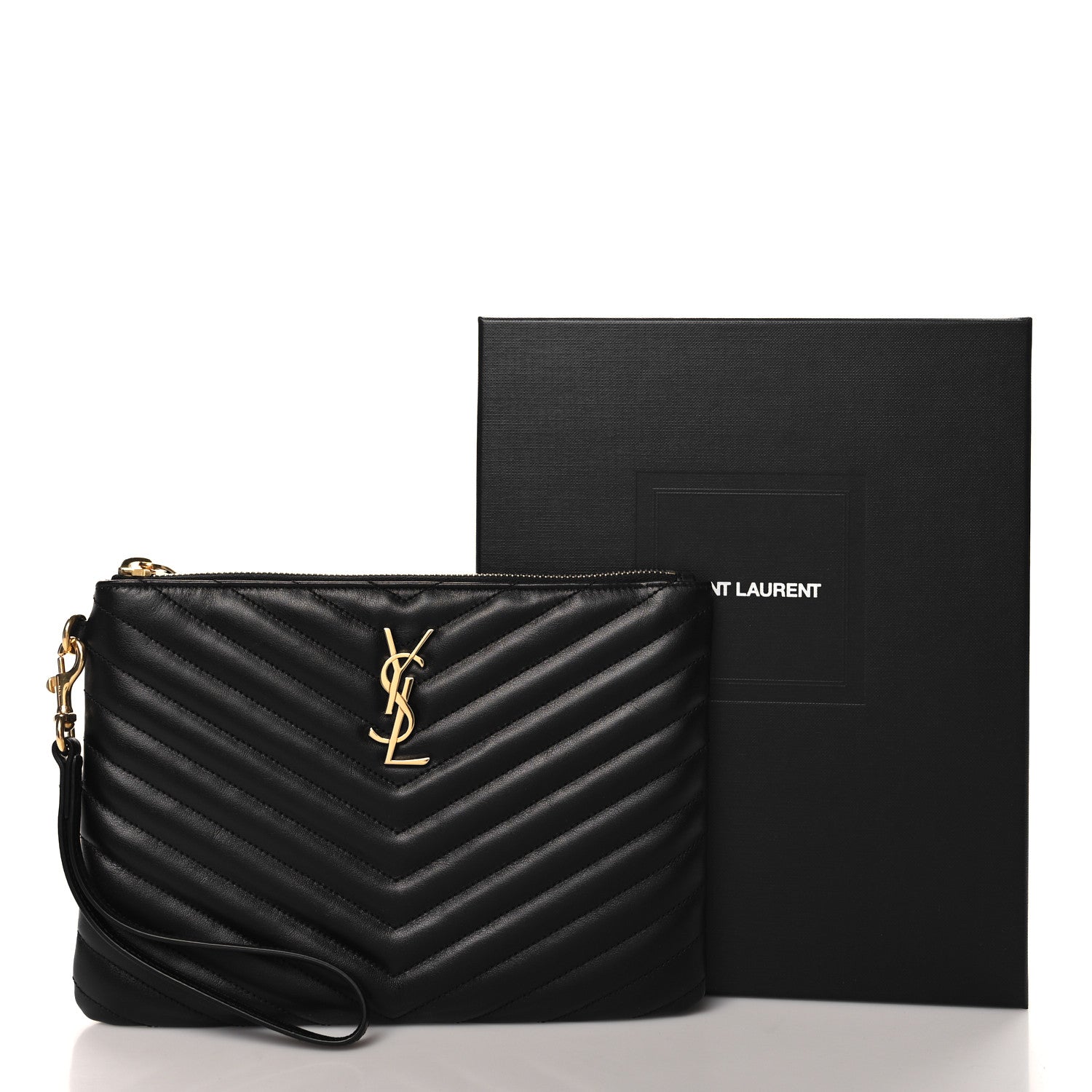 Saint Laurent Calfskin Matelasse Chevron Monogram A5 Wristlet Black 8 of 8