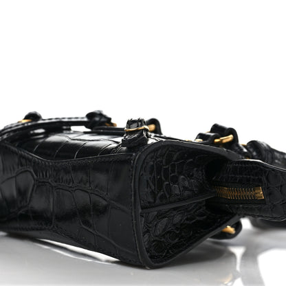 Balenciaga Shiny Supple Calfskin Crocodile Embossed Neo Classic Gold Hardware Super Nano City Crossbody Black 9 of 10