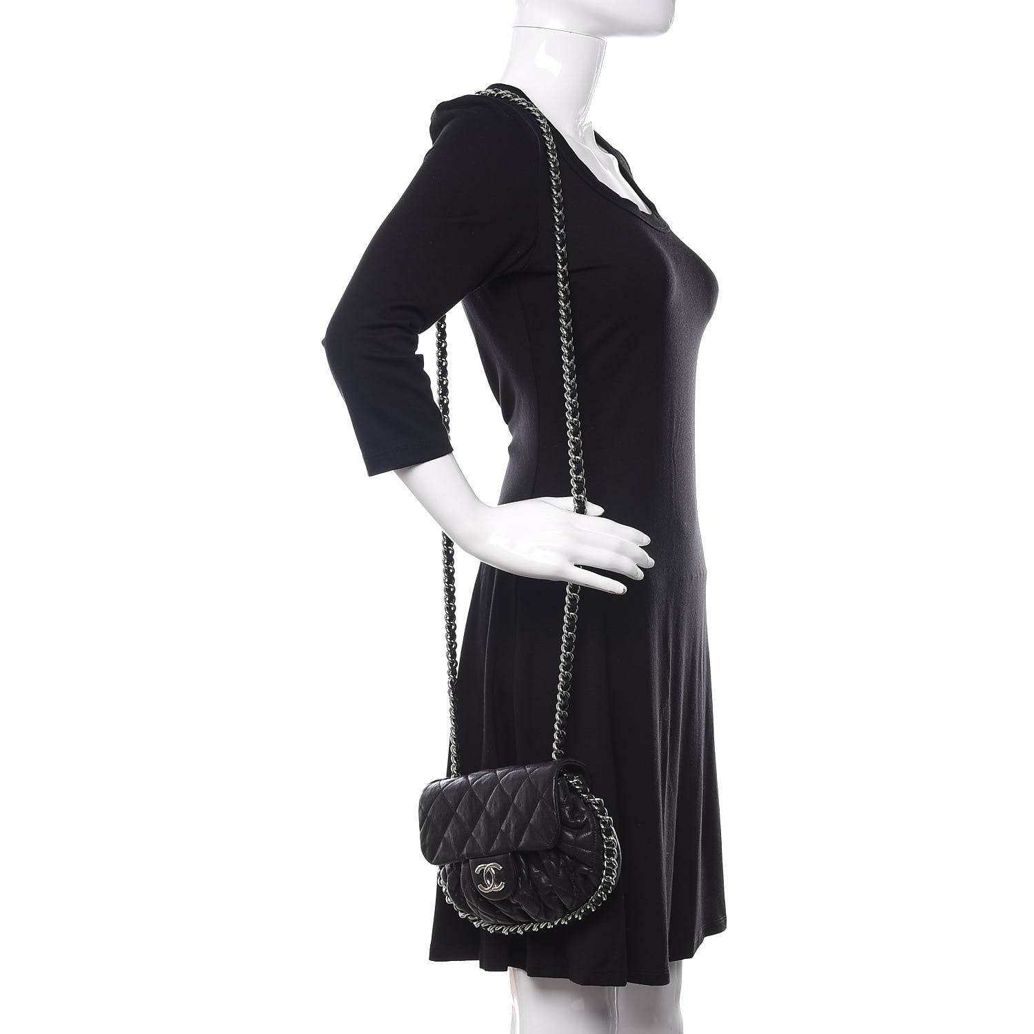 Chanel Washed Lambskin Quilted Mini Chain Around Messenger Black 2 of 10