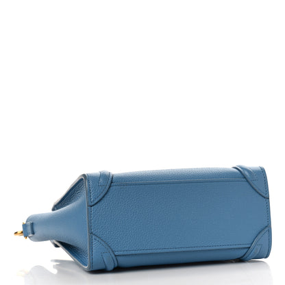 Celine Drummed Calfskin Nano Luggage Azure 4 of 10