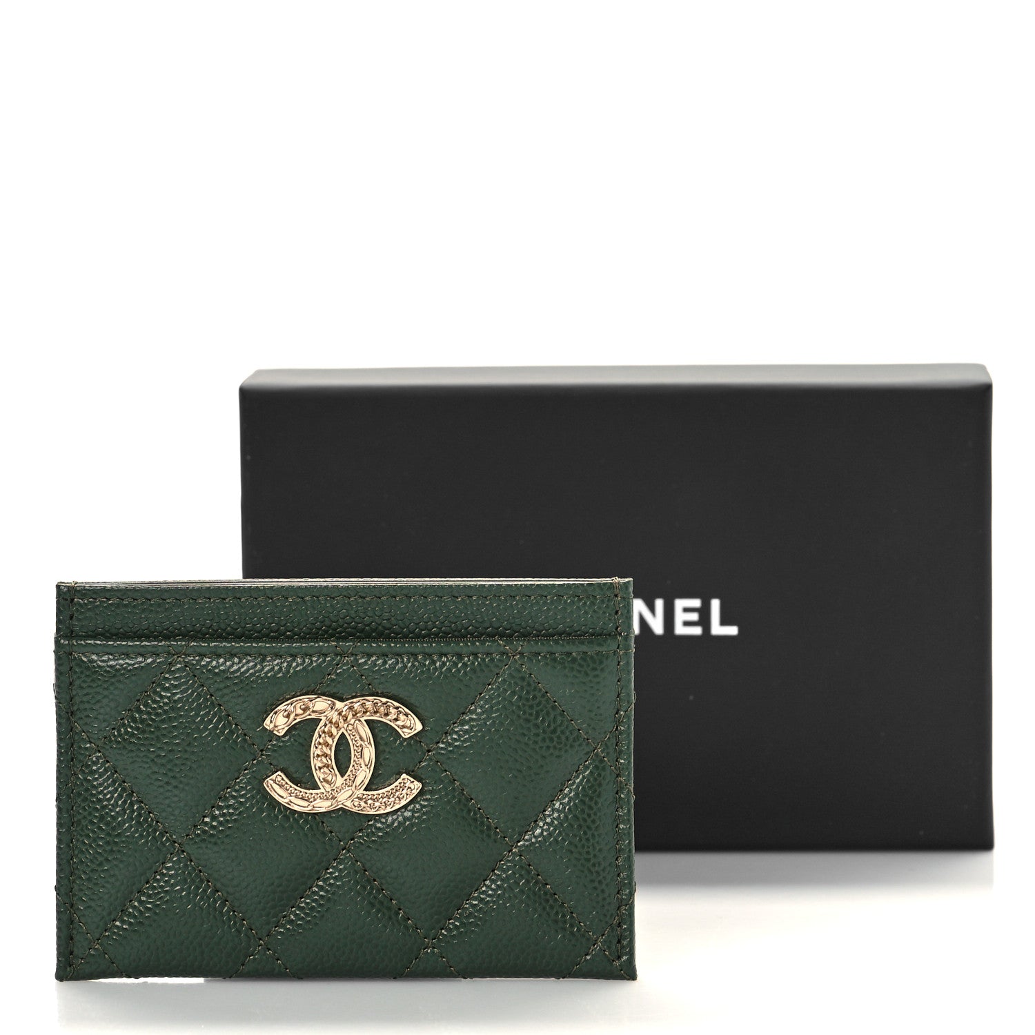 Chanel Caviar Quilted Chain CC Card Holder Khaki 9 of 9