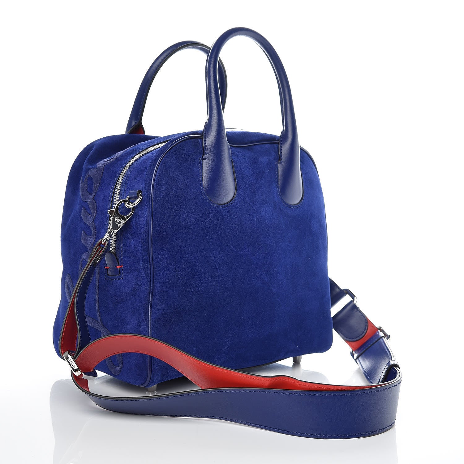 Christian Louboutin Suede Calfskin Small Marie Jane Top Handle Nomade Blue 4 of 14