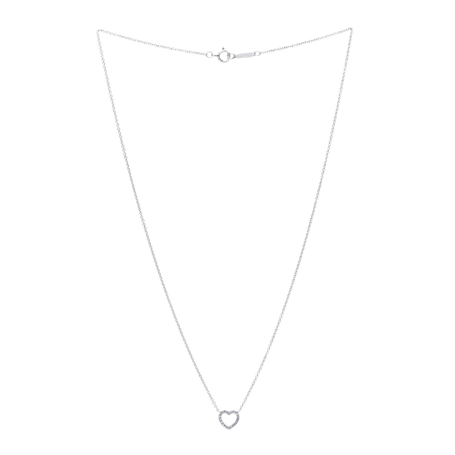 Tiffany 18K White Gold Diamond Metro Heart Pendant Necklace 3 of 6