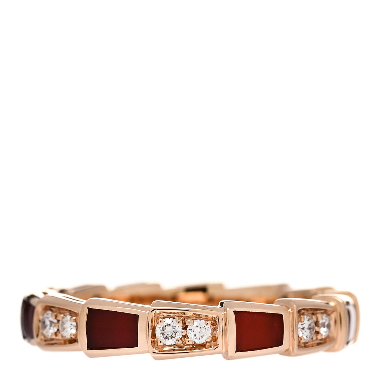 18K Rose Gold Diamond Carnelian 4mm Serpenti Viper Band Ring 54 6.75