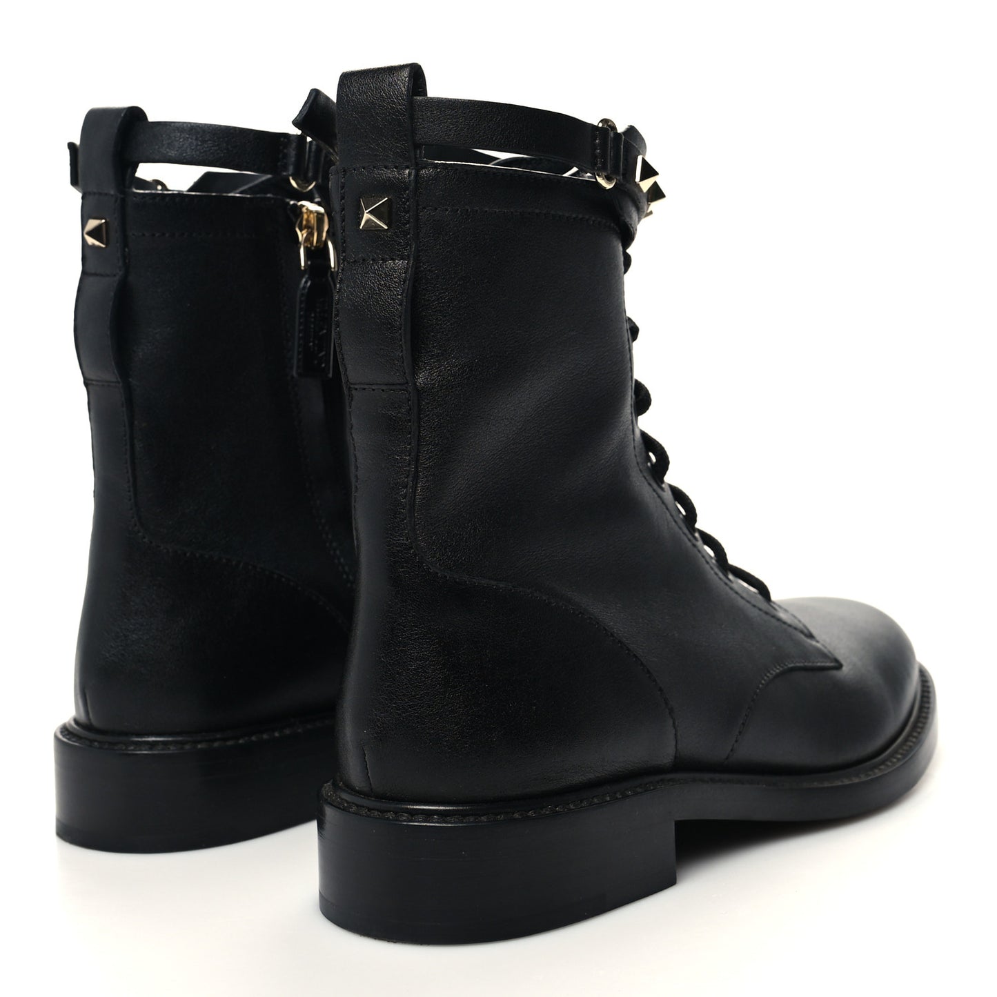 Calfskin Rockstud Combat Ankle Boots 37 Black