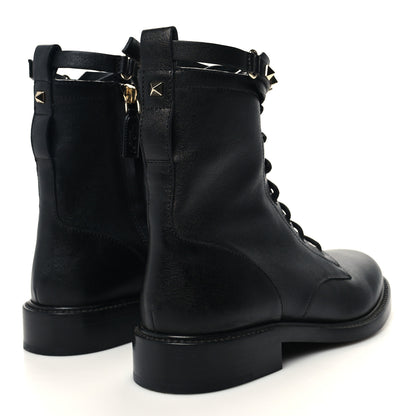 Valentino Garavani Calfskin Rockstud Combat Ankle Boots 37 Black 4 of 9
