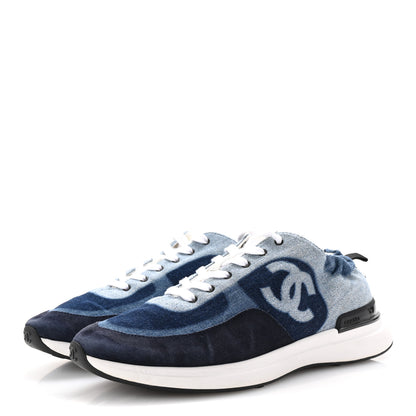 Chanel Denim Suede Calfskin Mens CC Sneakers 43 Blue 4 of 9