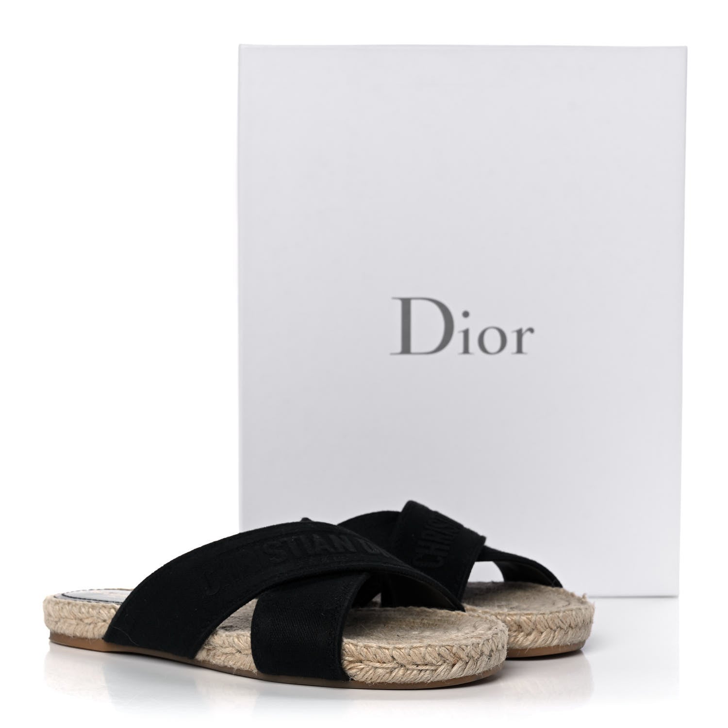 Christian Dior Canvas Embroidered Granville Espadrille Crisscross Flat Slide Sandals 37.5 Black 11 of 11