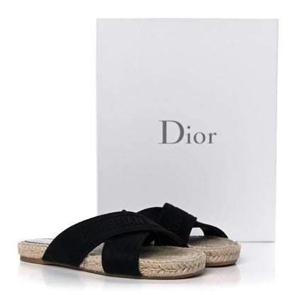 Christian Dior Canvas Embroidered Granville Espadrille Crisscross Flat Slide Sandals 37.5 Black 11 of 11