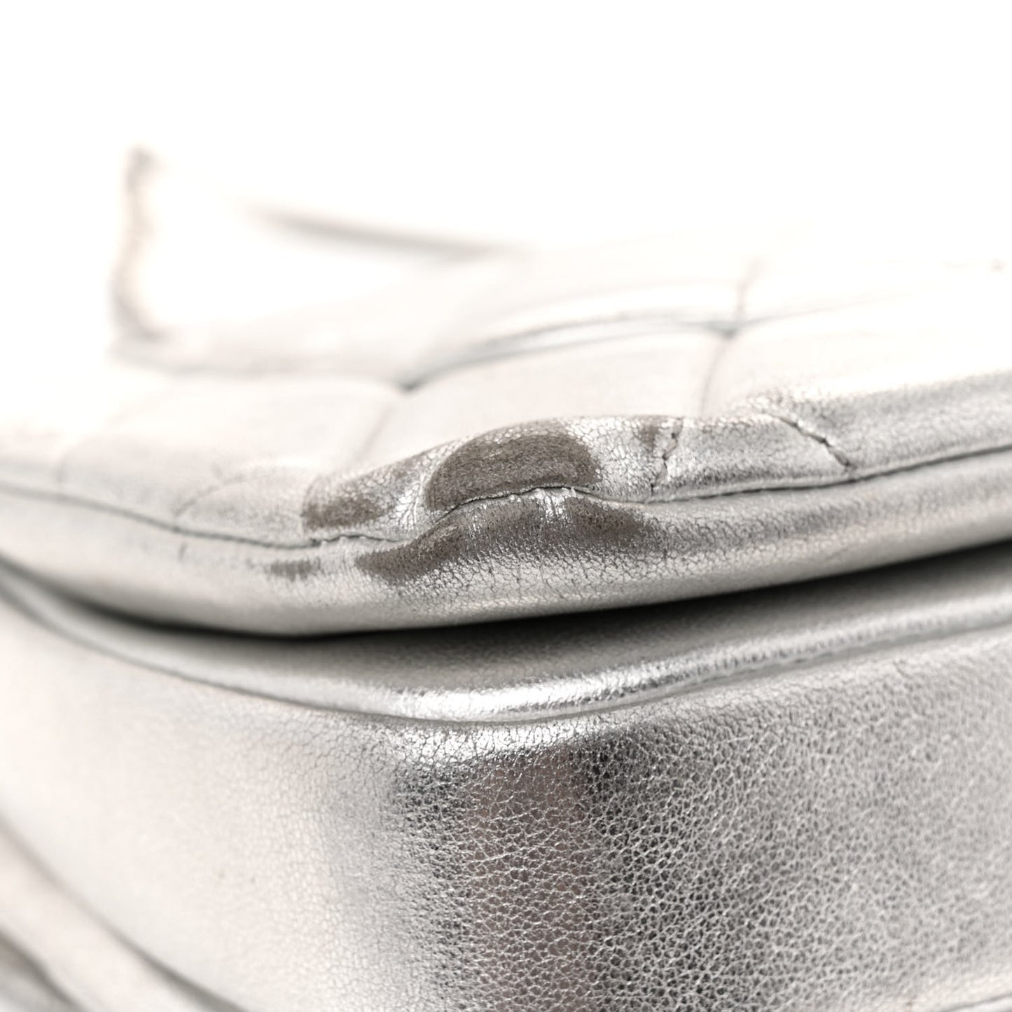 Metallic Lambskin Quilted Small Trendy CC Flap Dual Handle Bag Silver