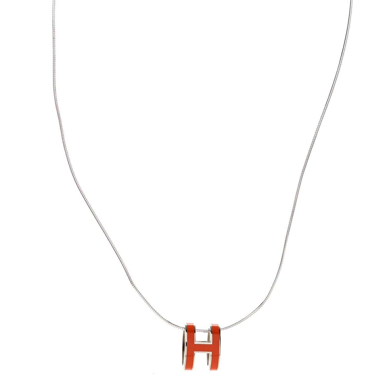 Hermes Lacquered Palladium Pop H Pendant Necklace Orange 1 of 7
