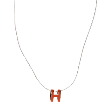 Hermes Lacquered Palladium Pop H Pendant Necklace Orange 1 of 7