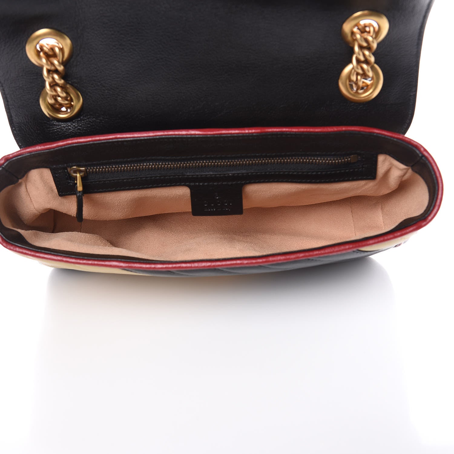 Gucci Vintage Effect Calfskin Matelasse Diagonal Striped Small Torchon GG Marmont Shoulder Bag Black Beige 5 of 9