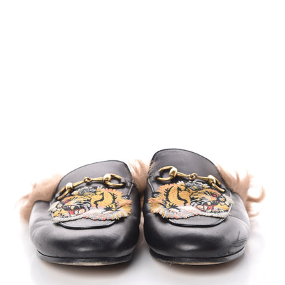 Gucci Calfskin Fur Tiger Embroidered Womens Princetown Slippers 36 Black 2 of 16