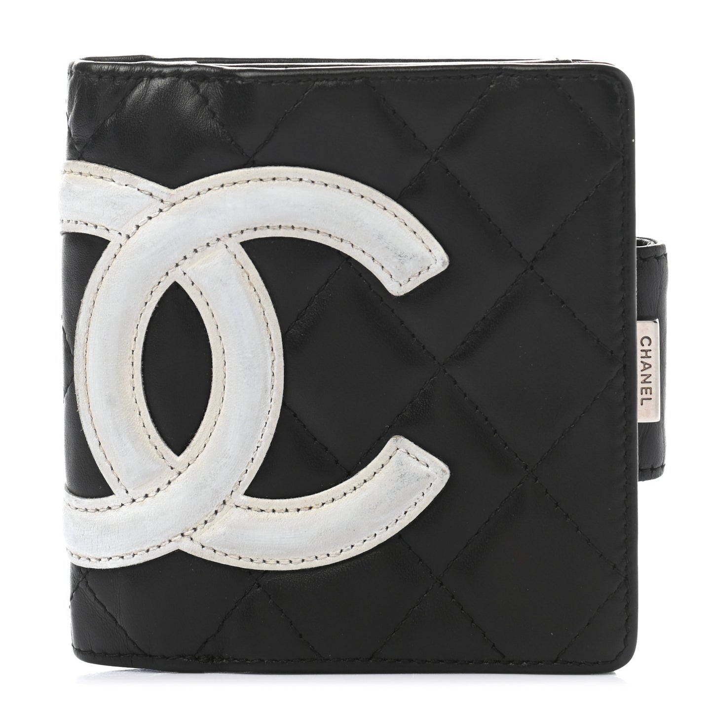Calfskin Quilted Cambon Bi-Fold Wallet Black White