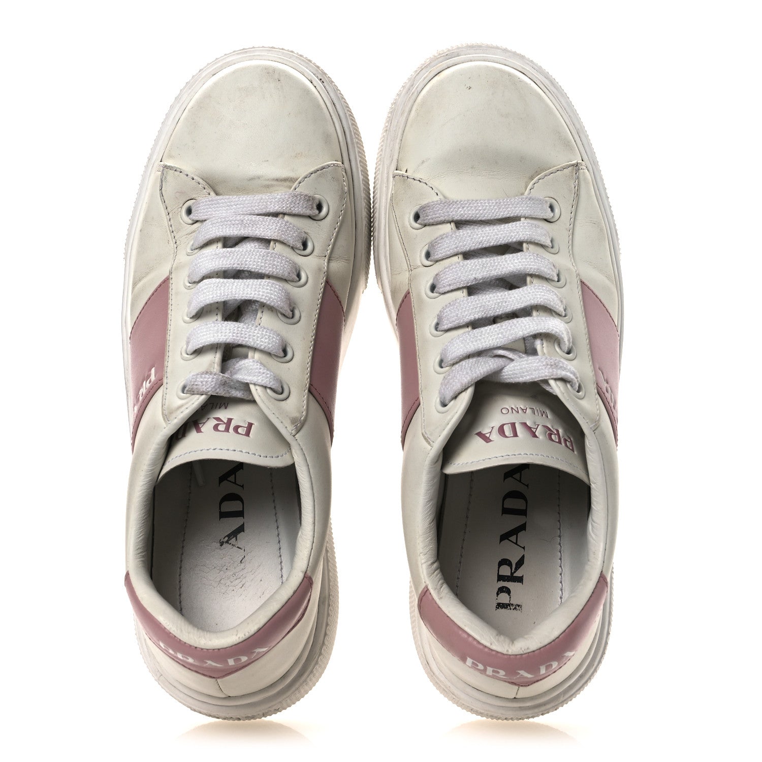 Prada Vitello Soft Logo 45mm Platform Sneakers 35.5 White Pink 2 of 15
