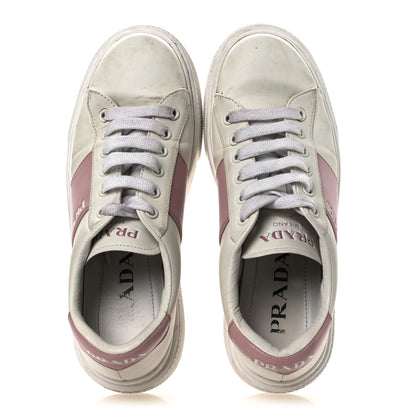 Prada Vitello Soft Logo 45mm Platform Sneakers 35.5 White Pink 2 of 15