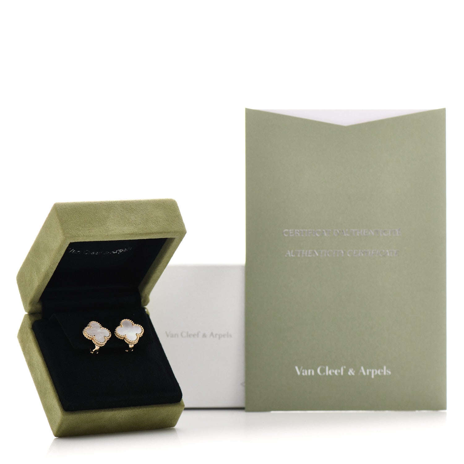 Van Cleef & Arpels 18K Yellow Gold Mother of Pearl Vintage Alhambra Earrings 5 of 5