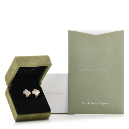Van Cleef & Arpels 18K Yellow Gold Mother of Pearl Vintage Alhambra Earrings 5 of 5