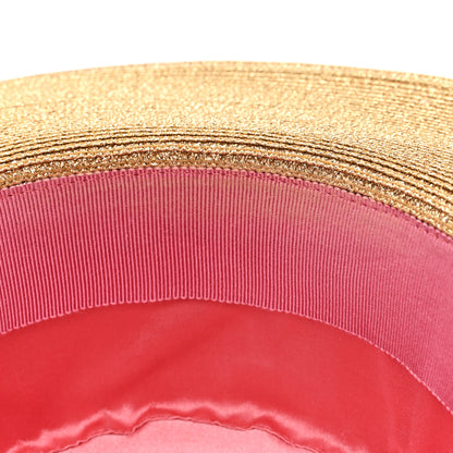Gucci Glittered Straw Grosgrain Wide Brim Hat XL Gold Black 10 of 10