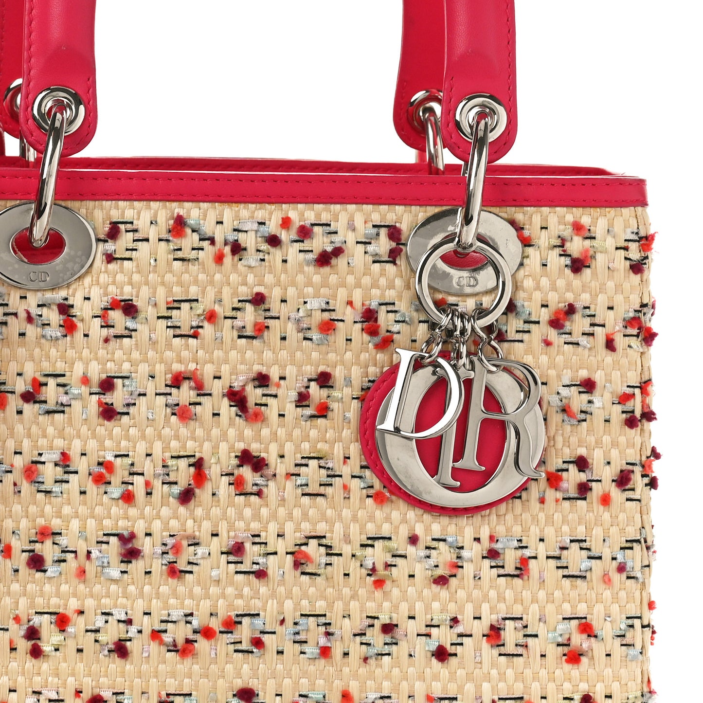 Raffia Tweed Medium Lady Dior Pink Beige