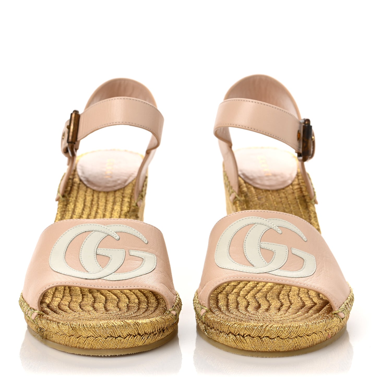Malaga Kid Lifford Calfskin GG Espadrille Wedge Sandals 38 Skin Rose Dusty White