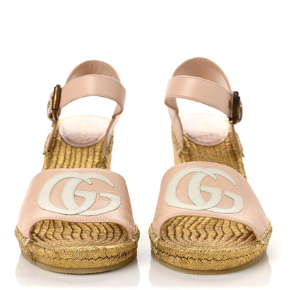 Gucci Malaga Kid Lifford Calfskin GG Espadrille Wedge Sandals 38 Skin Rose Dusty White 2 of 8