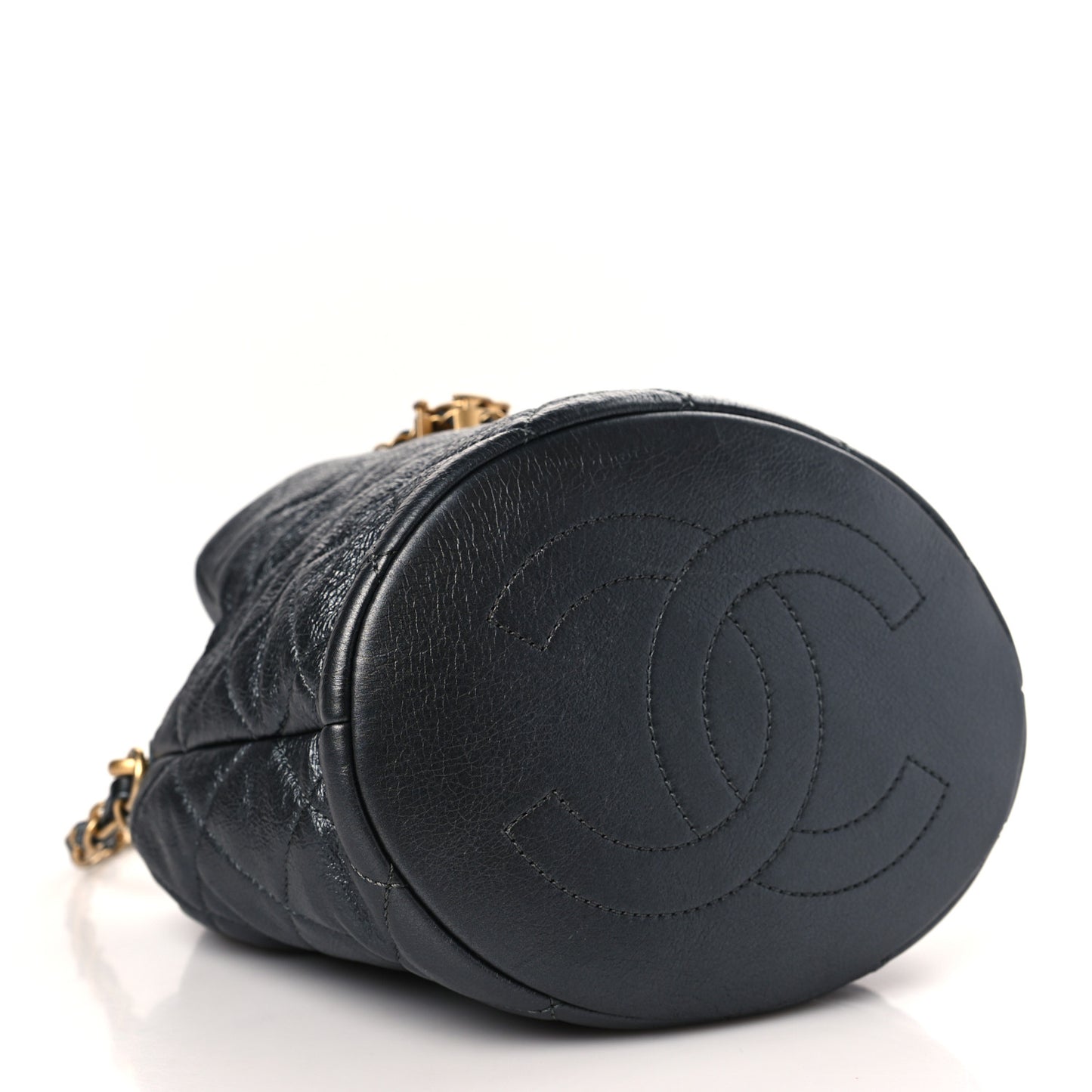 Metallic Lambskin Quilted Pearl Crown Drawstring Bag Anthracite