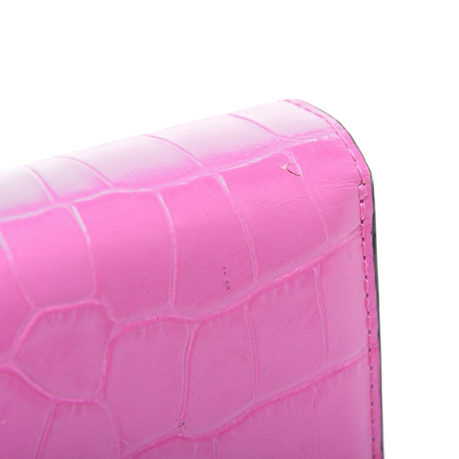 Mulberry Crocodile Embossed Calfskin Small French Continental Wallet Raspberry Pink 12 of 14